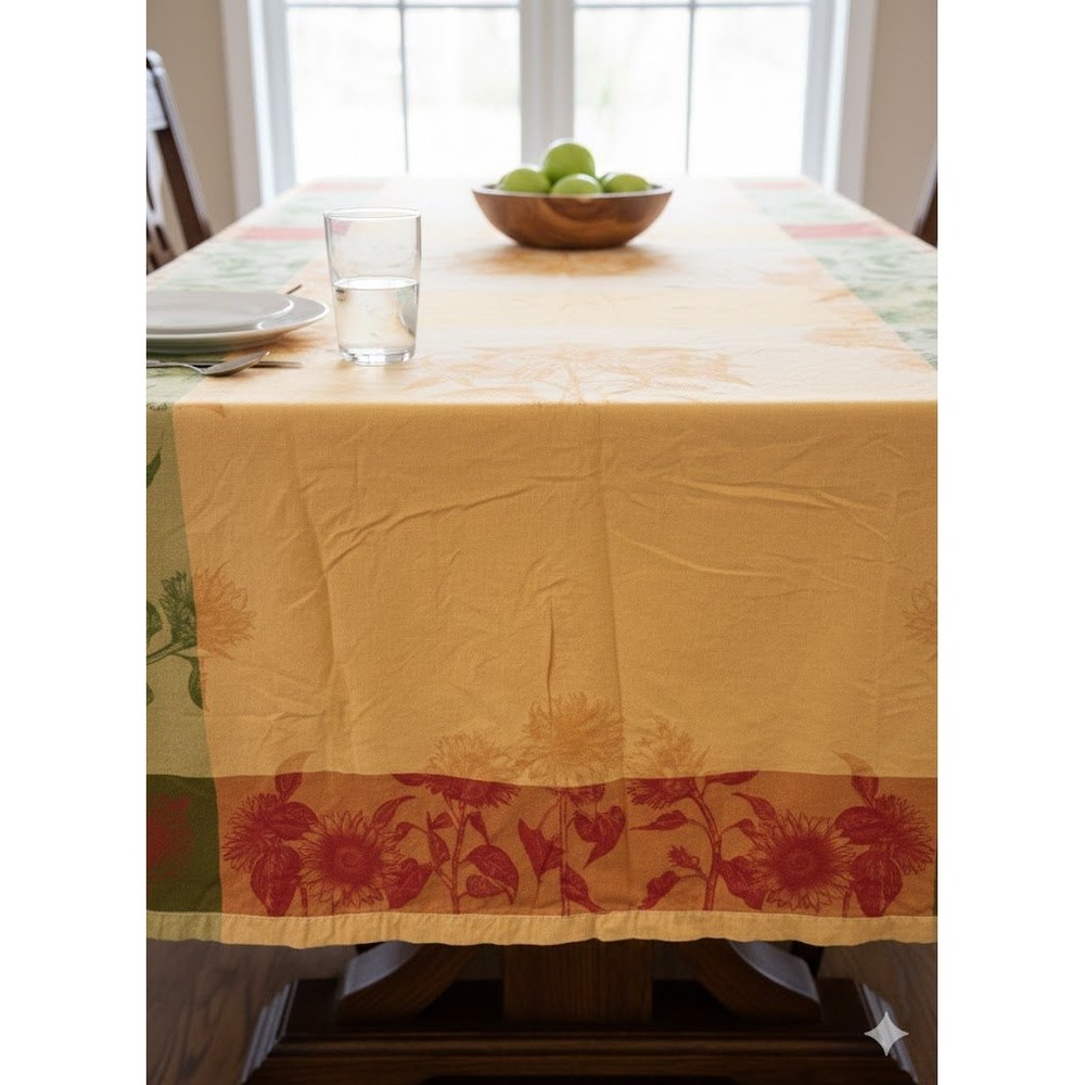 VTG‎ Williams Sonoma Sunflower Jacquard Tablecloth 70x126 Yellow Fall Decor Farm